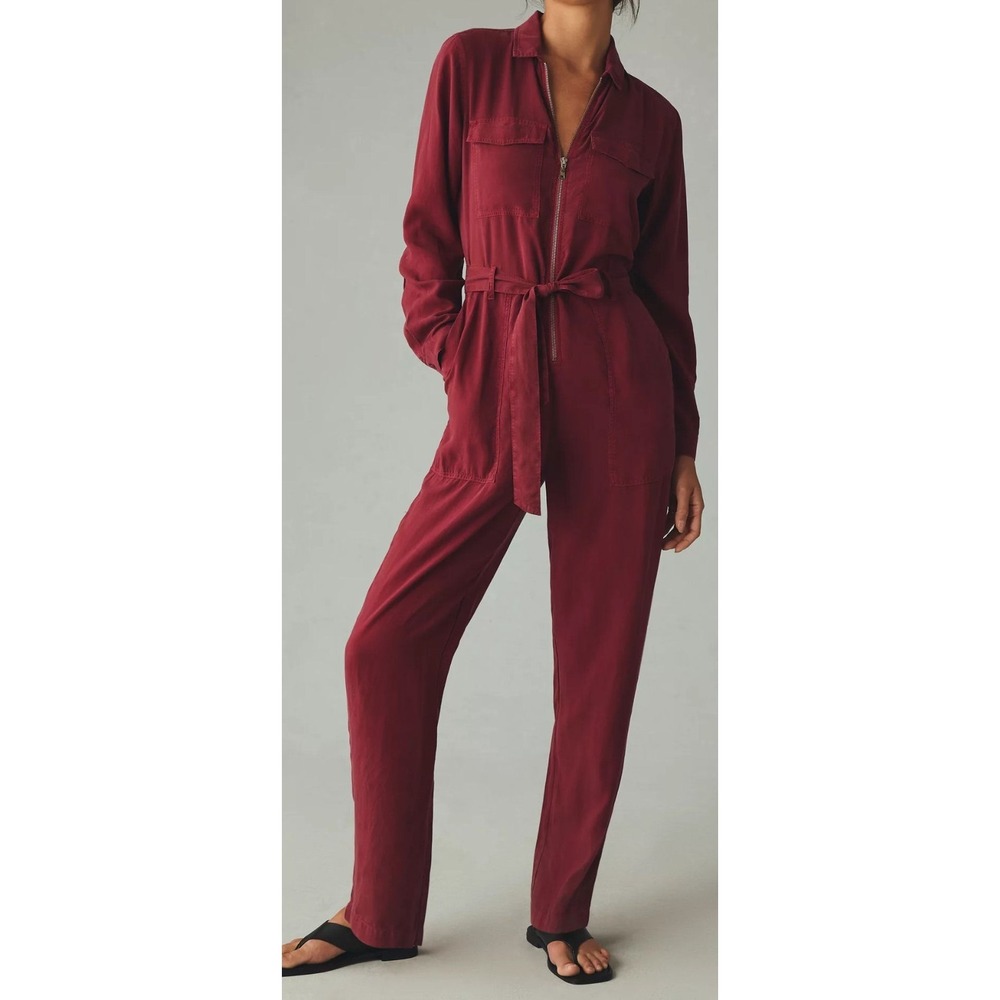 Anthropologie Cloth & Stone Zip Front Utility Jumpsuit - Burgundy - Small - $188